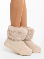 Дамски чизми бежови от текстилен материал Nelina