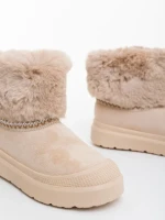 Дамски чизми бежови от текстилен материал Nelina