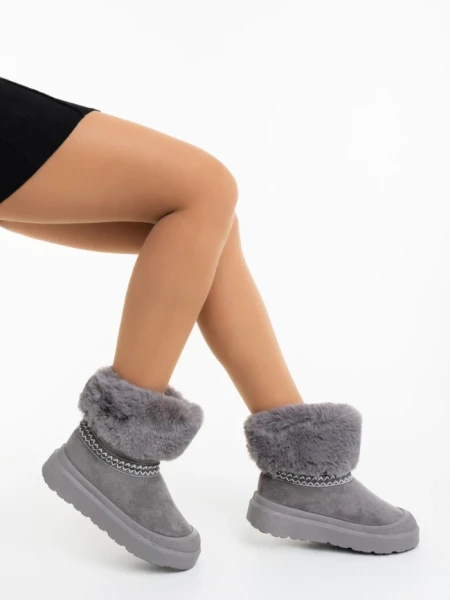 Дамски чизми сиви от текстилен материал Nelina