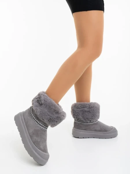 Дамски чизми сиви от текстилен материал Nelina