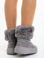 Дамски чизми сиви от текстилен материал Nelina