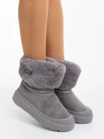 Дамски чизми сиви от текстилен материал Nelina