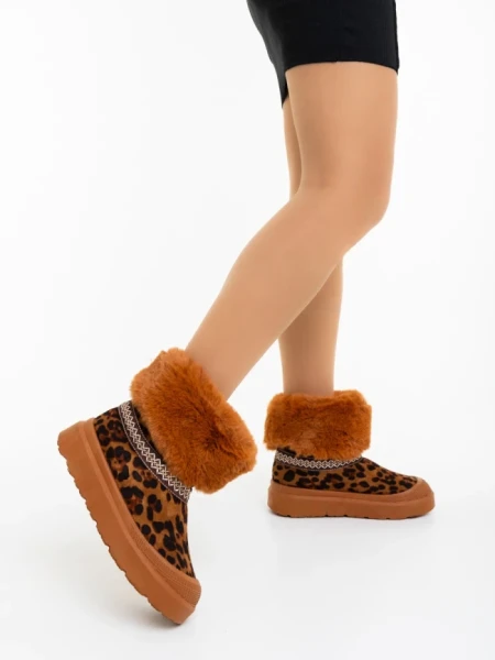 Дамски чизми леопард от текстилен материал Nelina
