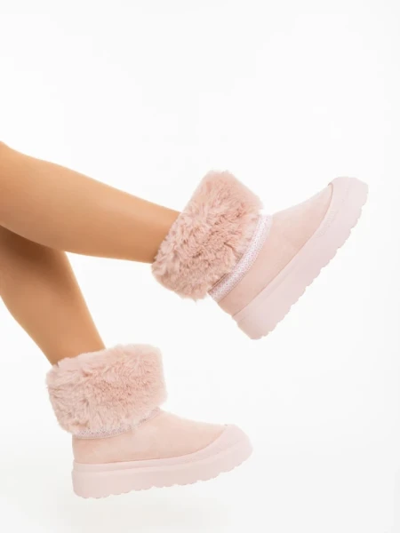 Дамски чизми розови от текстилен материал Nelina