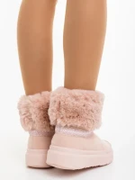 Дамски чизми розови от текстилен материал Nelina