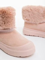 Дамски чизми розови от текстилен материал Nelina