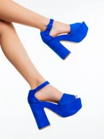 Дамски сандали с ток сини от текстилен материал Elenia