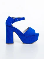 Дамски сандали с ток сини от текстилен материал Elenia