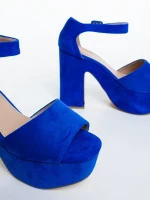 Дамски сандали с ток сини от текстилен материал Elenia