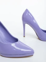 Дамски обувки с ток лилави от екологична лачена кожа Rhoda