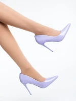 Дамски обувки с ток лилави от екологична лачена кожа Simria