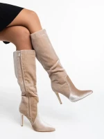 Дамски чизми  бежови  от текстилен материал  Camella