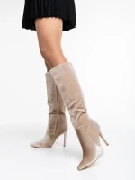 Дамски чизми  бежови  от текстилен материал  Camella
