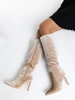 Дамски чизми  бежови  от текстилен материал  Camella