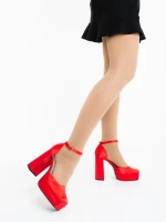 Дамски обувки с ток червени от текстилен материал Brilia