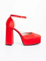 Дамски обувки с ток червени от текстилен материал Brilia