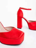 Дамски обувки с ток червени от текстилен материал Brilia