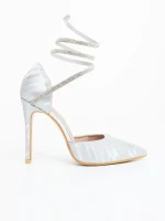 Дамски обувки с ток сребристи от текстилен материал Radica