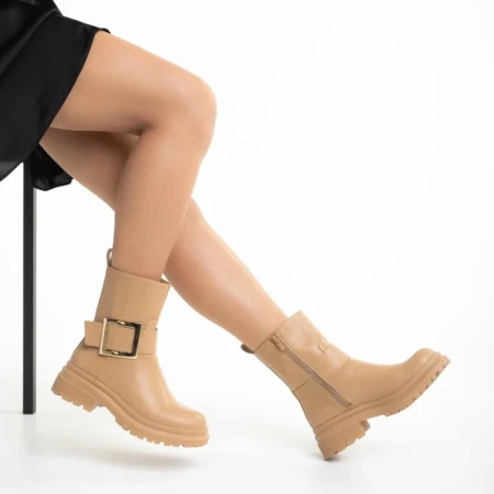 Дамски чизми  бежови  от еко кожа  Joana