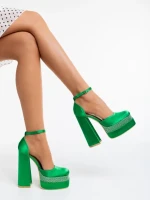 Дамски обувки зелени с ток от текстилен материал Darya