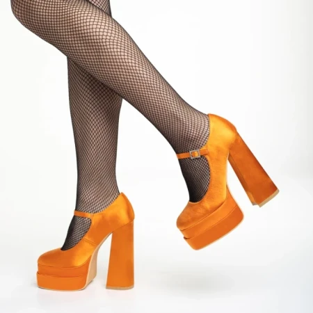 Дамски обувки  оранжеви  от текстилен материал  с ток  Caira