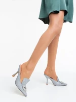 Дамски сабо сребристи от текстилен материал Kalyna