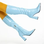 Дамски чизми  сини  от от лачена еко кожа  Dafne