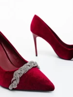 Дамски обувки с ток винено червени от текстилен материал Floriana