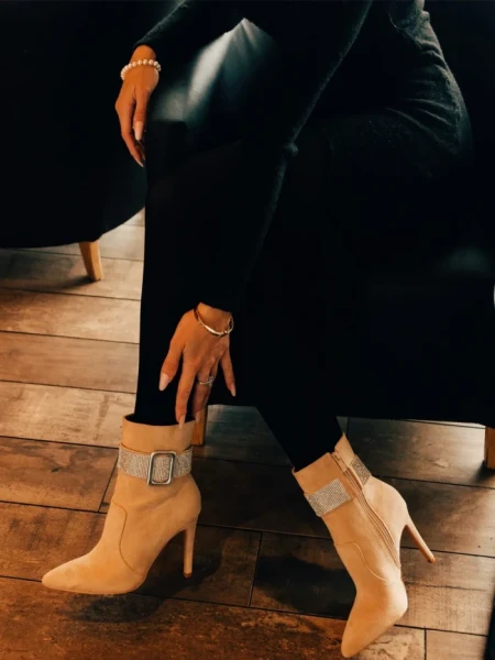 Дамски боти бежови от текстилен материал Manisha