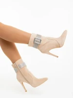 Дамски боти бежови от текстилен материал Manisha