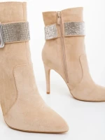 Дамски боти бежови от текстилен материал Manisha