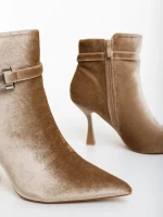 Дамски боти бежови от текстилен материал Laeva