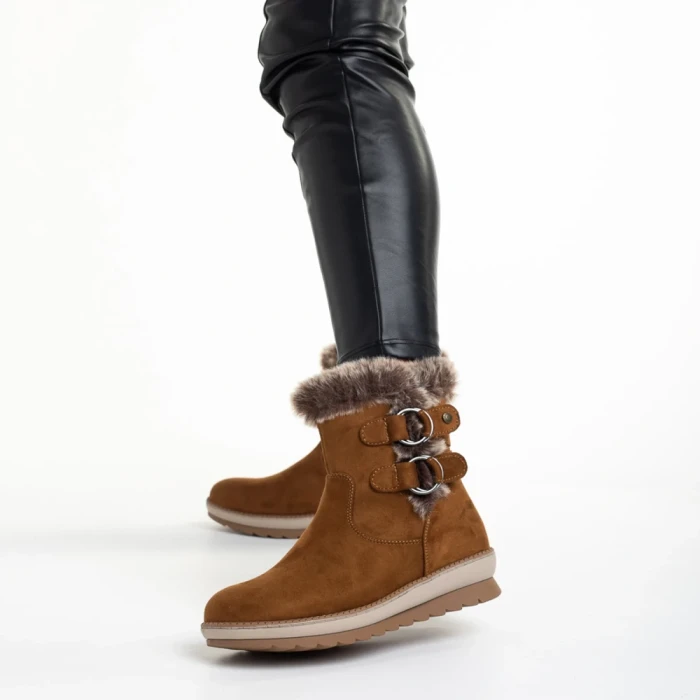 Дамски чизми  камел от текстилен материал  Malana