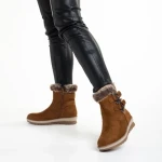 Дамски чизми  камел от текстилен материал  Malana