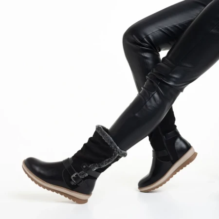 Дамски чизми  черни  от еко кожа и текстилен материал  Collete