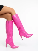 Дамски чизми розови от еко кожа Farzona