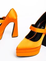 Дамски обувки с ток оранжеви от текстилен материал Regena