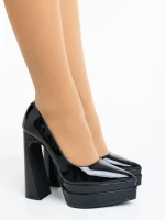 Дамски обувки с ток черни от екологична лачена кожа Dazani