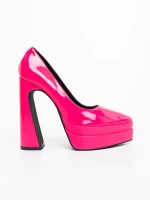 Дамски обувки с ток розови от екологична лачена кожа Dazani