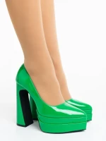 Дамски обувки с ток зелени от екологична лачена кожа Dazani