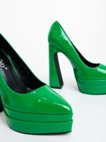 Дамски обувки с ток зелени от екологична лачена кожа Dazani