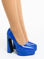 Дамски обувки с ток сини от екологична лачена кожа Dazani