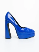 Дамски обувки с ток сини от екологична лачена кожа Dazani