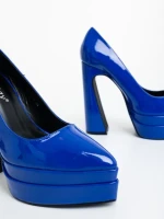 Дамски обувки с ток сини от екологична лачена кожа Dazani