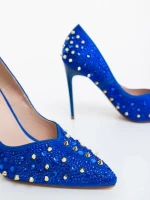 Дамски обувки с ток сини от текстилен материал Zamera