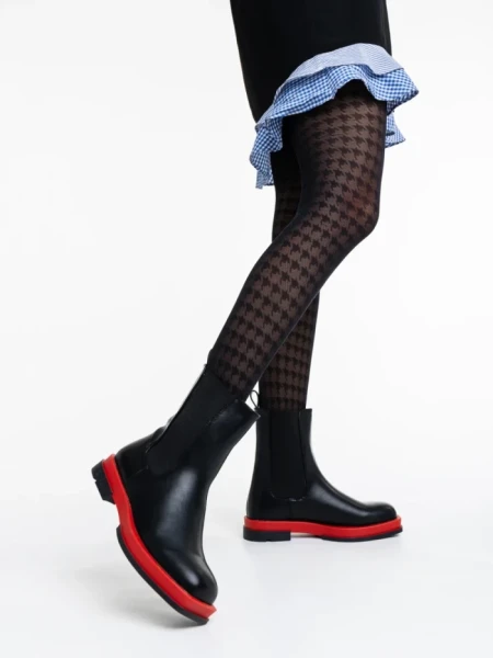 Дамски чизми черни с червено от еко кожа Omolara