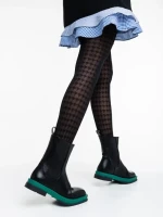 Дамски чизми черни със зелено от еко кожа Omolara