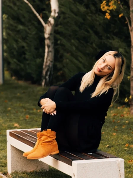 Дамски боти камел от текстилен материал Zoryana