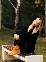 Дамски боти камел от текстилен материал Zoryana