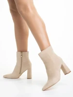 Дамски боти  бежови  от текстилен материал  Sondra